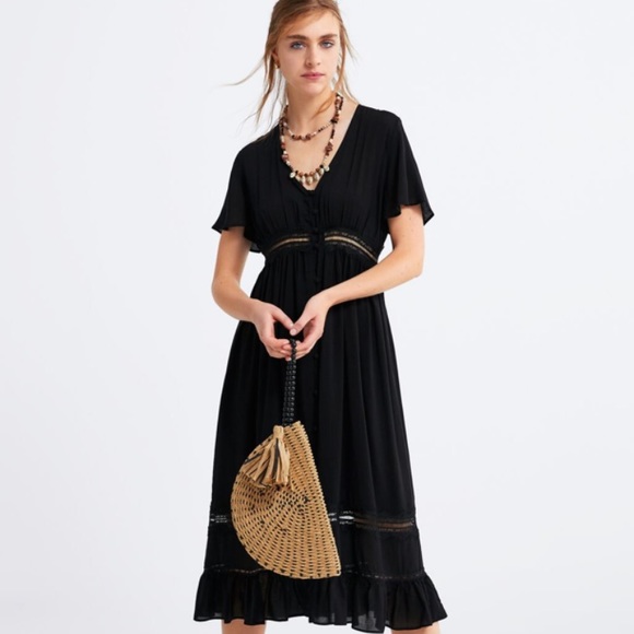 button down black midi dress